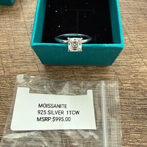 NWT Moissanite 925 Sterling Silver Emerald-Cut Solitaire Ring 1 Carat